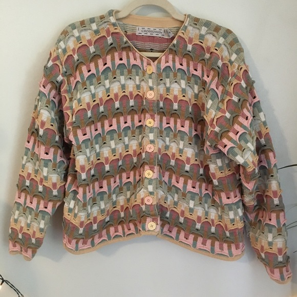 Vintage Sweaters - Vintage cropped 100% cotton cardigan muted pastels